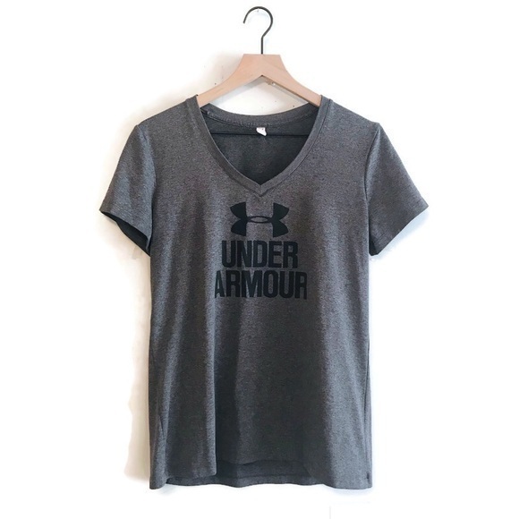 Under Armour HeatGear Charcoal Grey V Neck Loose Short Sleeve Shirt Medium - Picture 1 of 4